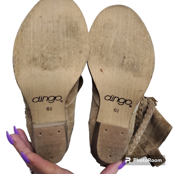 Dingo Twisted Sister Suede Leather Boots Neutral Tan Size 6.5 Block Heel - Picture 5 of 12